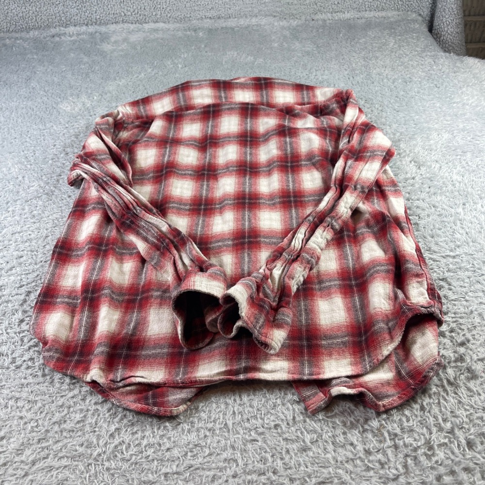 Lucky Brand Mens XL Classic Fit Red White Plaid Flannel Button Down Shirt Cotton - Picture 8 of 9